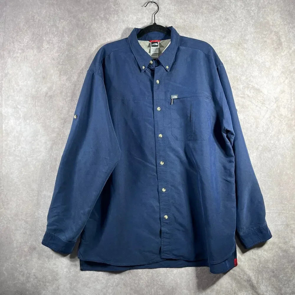 The North‎ Face Shirt Mens XL Navy Blue Button Down Long Sleeves Outdoor A412